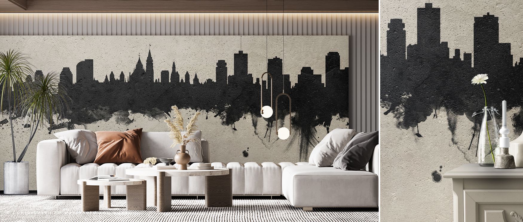 Layers of architectural silhouettes enrich the Ottowa Canada Skyline Concrete Wallpaper, providing movement and visual flow across concrete-like textures. The composition captures a sense of urban strength and cultural pride, while muted tones allow calmn