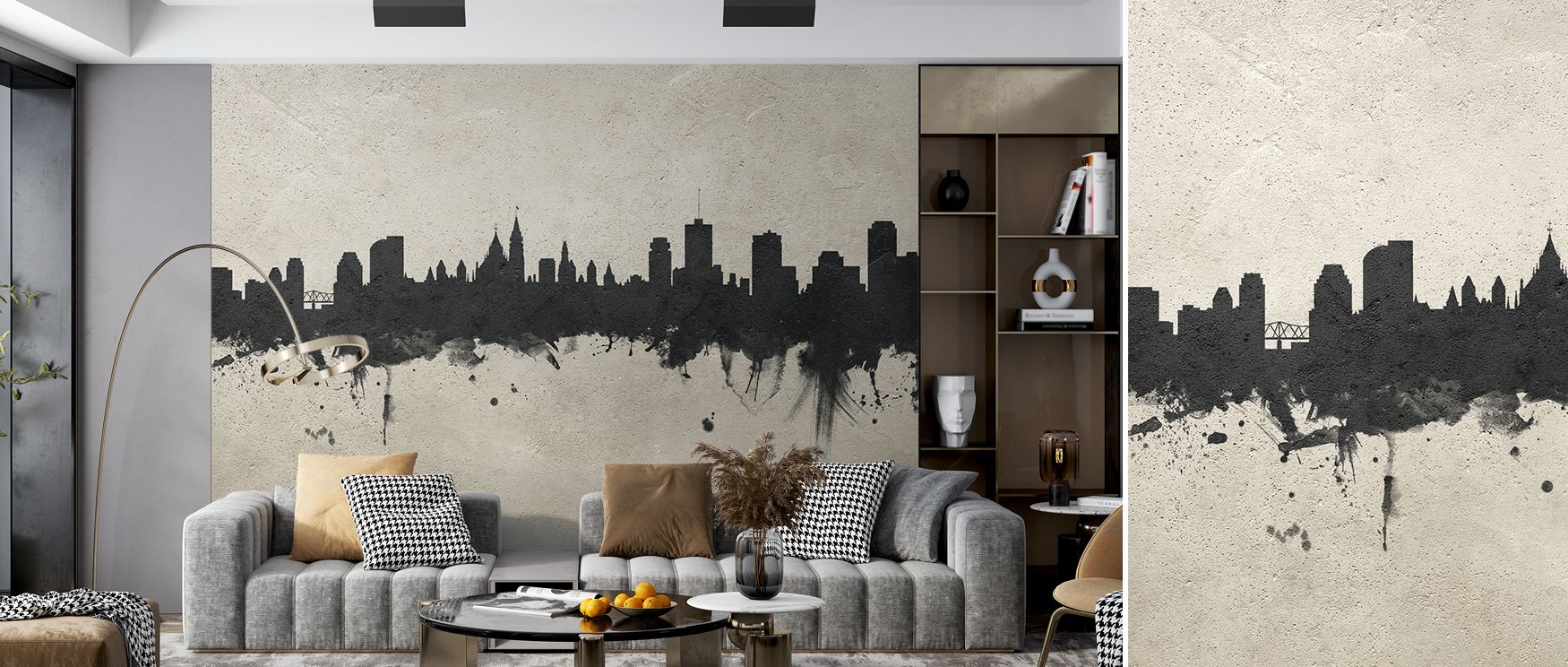 Urban grandeur is expressed in the Ottowa Canada Skyline Concrete Wallpaper through silhouettes cast against grounding textures. The design embodies permanence, reflecting history while embracing contemporary restraint. Each architectural outline suggests