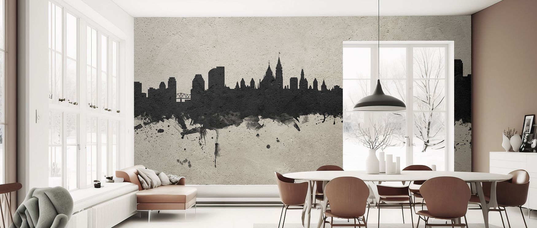 The Ottowa Canada Skyline Concrete Wallpaper delivers understated power through its artistic depiction of skyline silhouettes layered over textured backdrops. The design balances muted tones with structural precision, allowing forms to stand tall without 