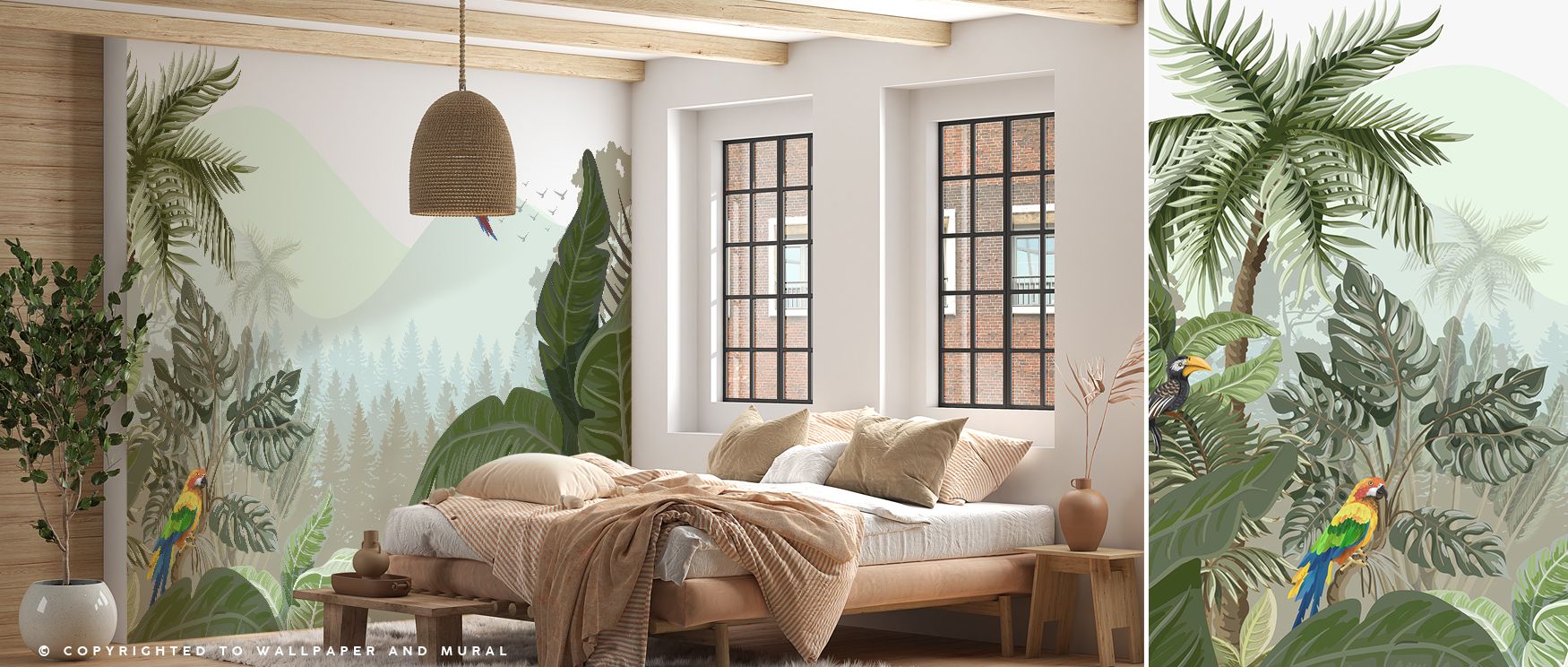 Overlooking Treetops Wallpaper unfolds leafy imagery where branches form rhythmic layers. Its tones carry natural calm, enriching interiors with balance. Perfect for bedrooms or offices, the wallpaper conveys tranquility and elegance, turning walls into l
