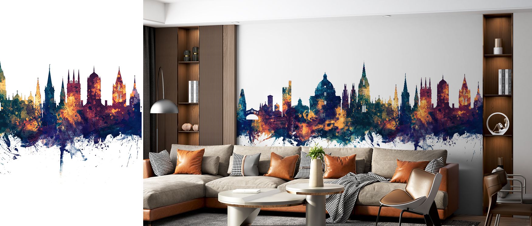 Oxford England Skyline Blue & Bronze Wallpaper reflects history through luminous tones, where silhouettes create harmony. Its imagery enriches offices or bedrooms, creating interiors filled with sophistication. The wallpaper offers atmosphere of elegance,