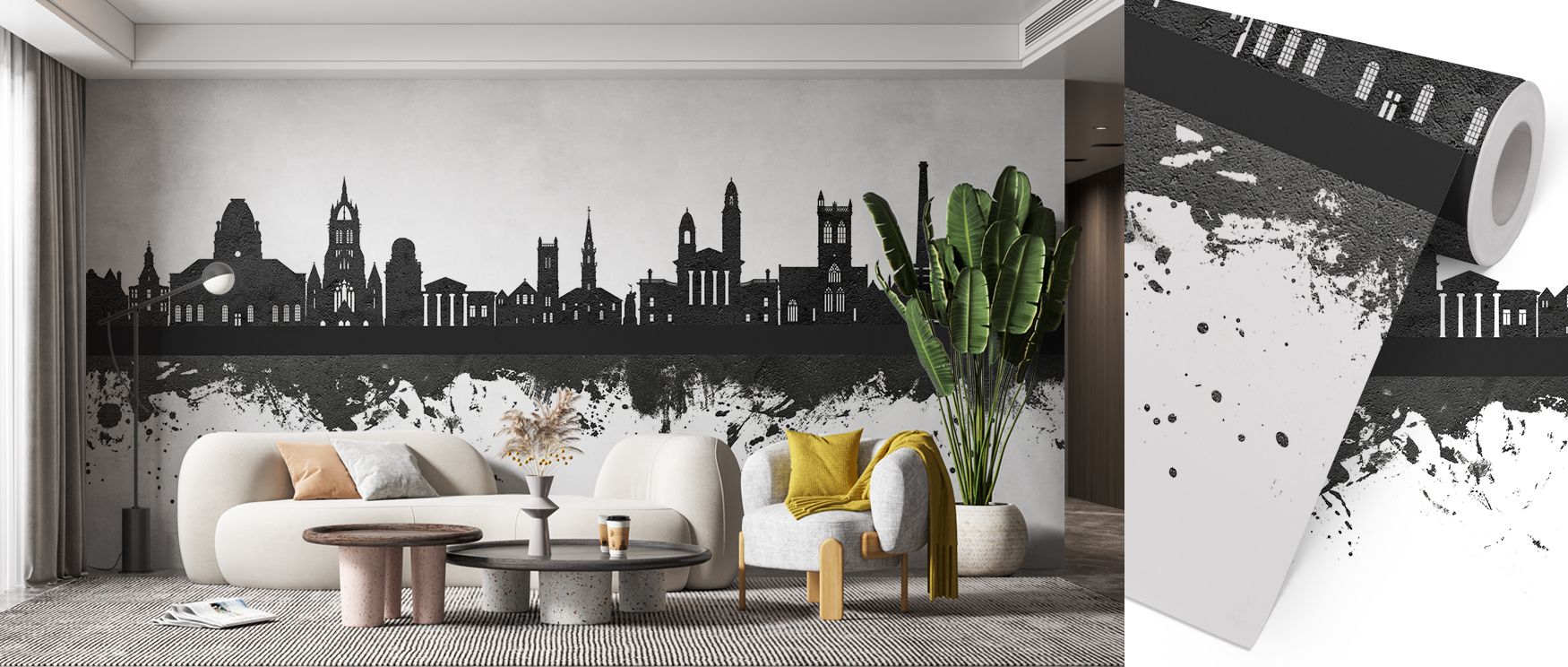 Cultural balance flows through the Paisley Skyline Black & White Wallpaper, where monochrome tones highlight landmarks. Its design enriches living rooms or offices, creating interiors filled with refinement. Walls gain atmosphere alive with composure, ref