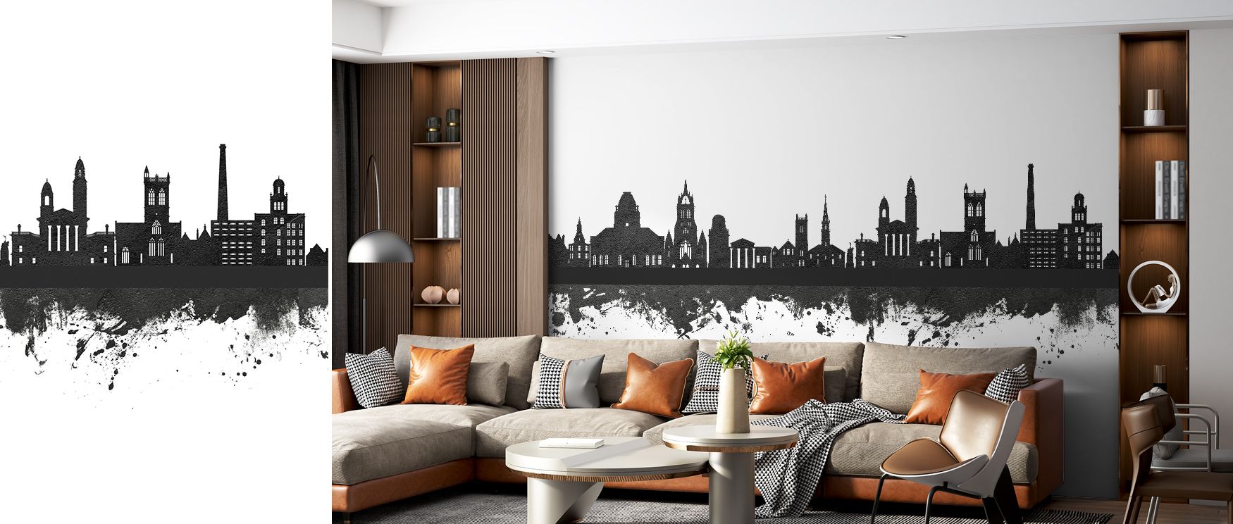 Monochrome contrasts define the Paisley Skyline Black & White Wallpaper, where imagery reflects elegance and heritage. Its design enriches living rooms or bedrooms, creating interiors filled with sophistication. The wallpaper offers walls atmosphere alive