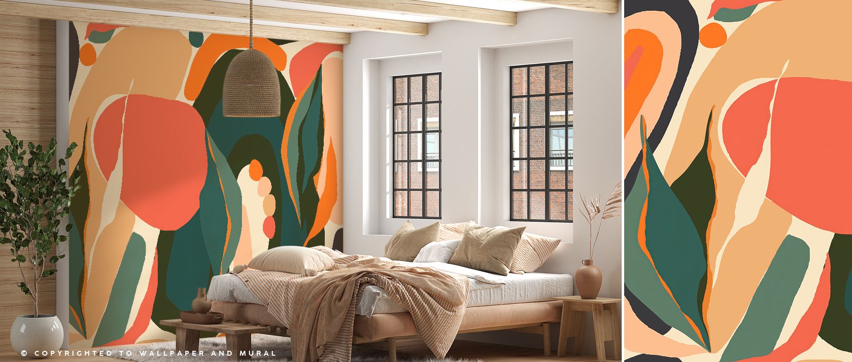 The Palm Desert Wallpaper unfolds with the graceful silhouettes of palms rising across a serene desert horizon, their forms suggesting gentle movement within stillness. Muted tones echo the warmth of sand and sky, grounding the design in tranquility. This
