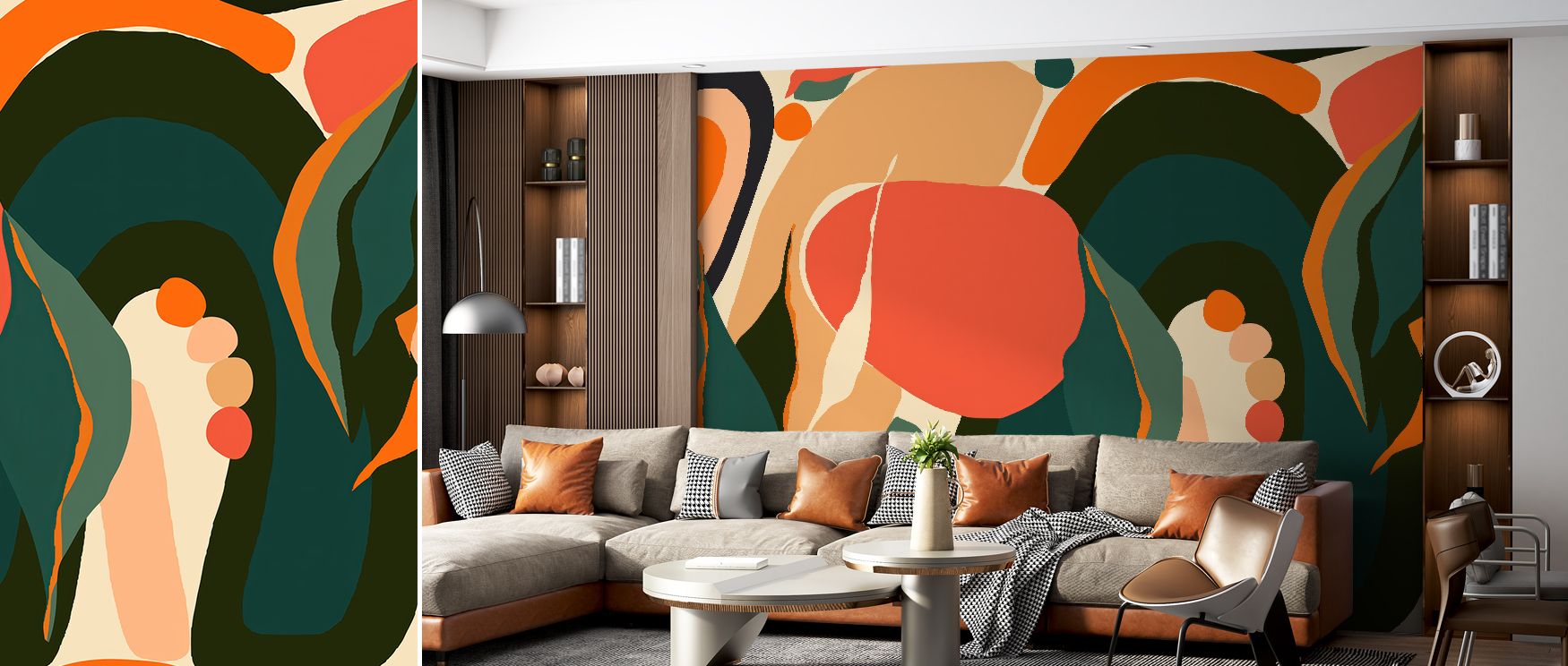 Desert calm radiates from the Palm Desert Wallpaper, where palm shapes create rhythm across softly muted backdrops. Each form rises with grace, establishing vertical balance against grounded tones. The design feels like a horizon captured indoors, filling