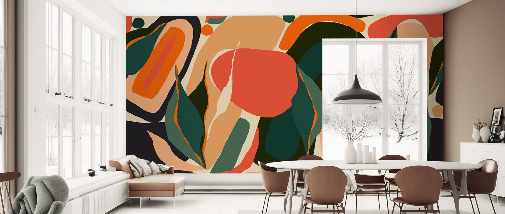 Silhouetted palms enrich the Palm Desert Wallpaper with desert clarity, creating walls that resonate with calm elegance. The muted palette suggests warmth, grounding interiors with openness and tranquility. Each motif seems gently in motion, weaving rhyth