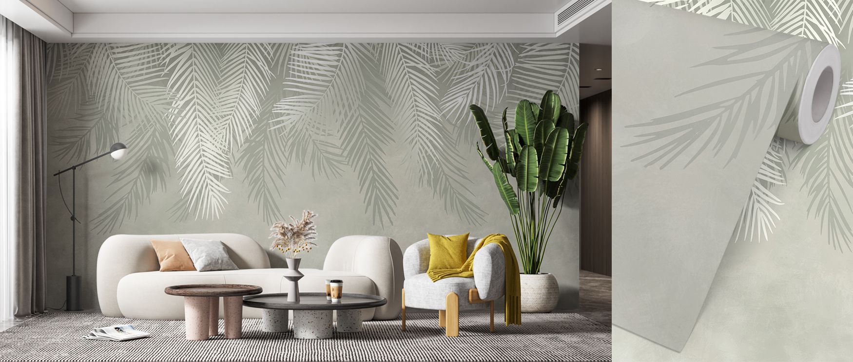 Palms Above Wallpaper conveys serenity through vertical motifs that stretch across soft tones. Each palm suggests motion, creating rhythm that harmonizes with calmness. The design provides clarity and openness, offering interiors a tropical presence that 
