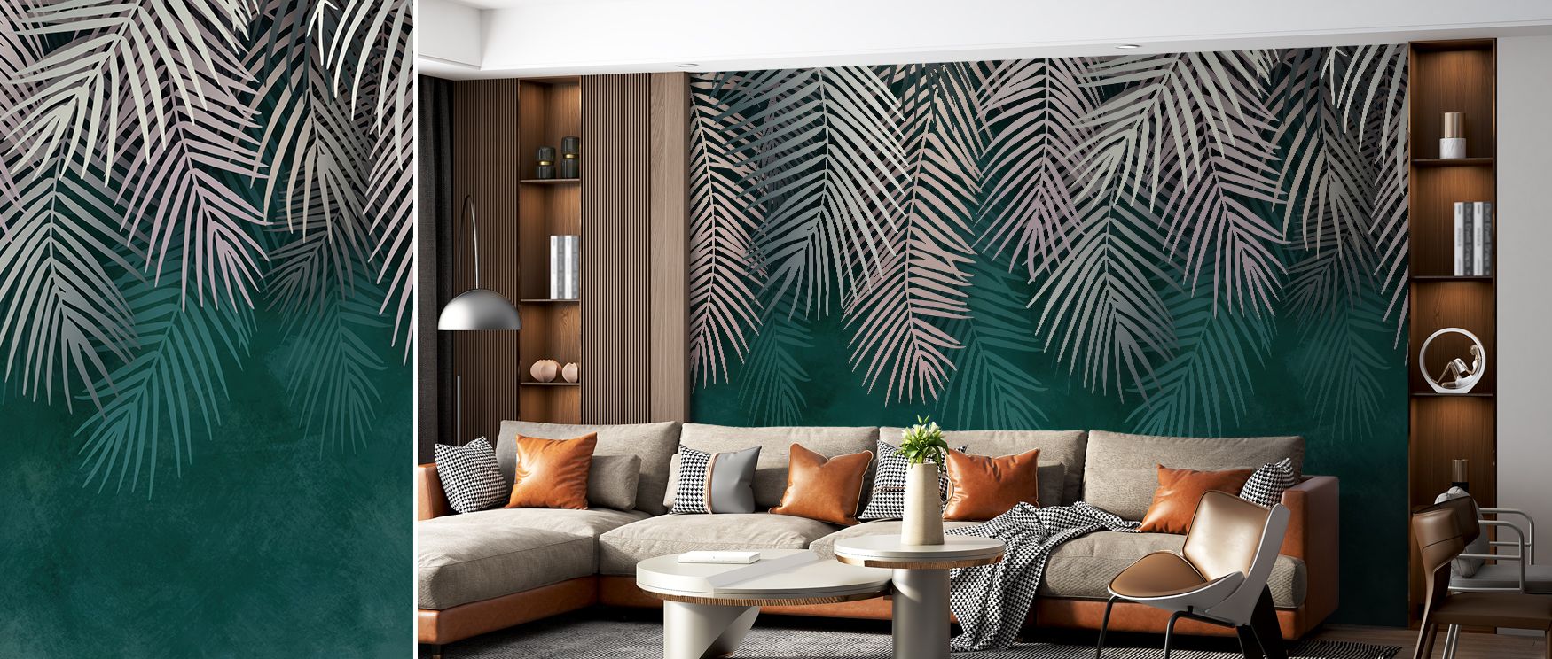 The Palms Up Ahead Wallpaper expresses clarity through motifs that stretch skyward in flowing rhythm. Each form evokes tropical presence, while subtle tones ground the imagery. The design balances vitality and calmness, turning walls into spacious landsca