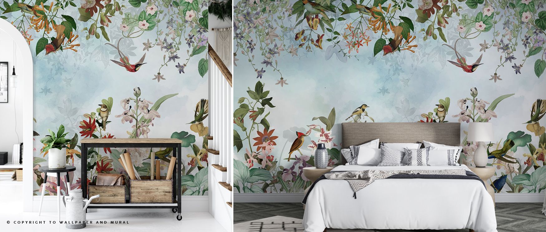 Scenic rhythm defines the Paradise View Blue Wallpaper, where tones of blue merge with tranquil details to create visual harmony. Each motif enhances atmosphere, guiding the eye into distance. The design suggests clarity, uplifting interiors with calm ene