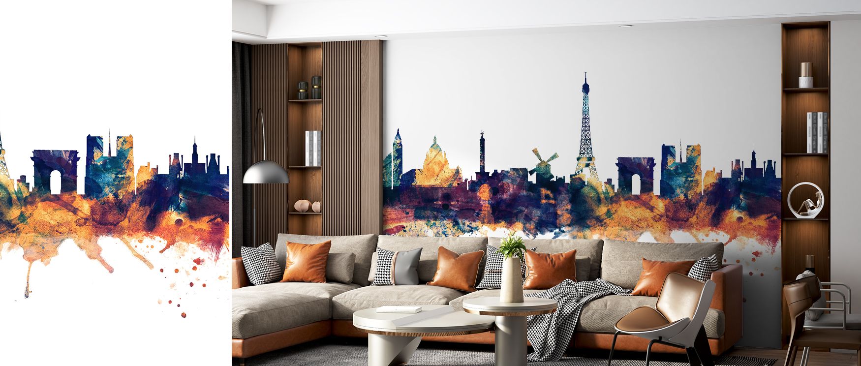 Urban rhythm emerges in the Paris Skyline Blue & Bronze Wallpaper, where silhouettes stand against tones of bronze and blue. Each motif radiates cultural identity, enriching interiors with balance and calmness. The design captures Parisian charm, making w