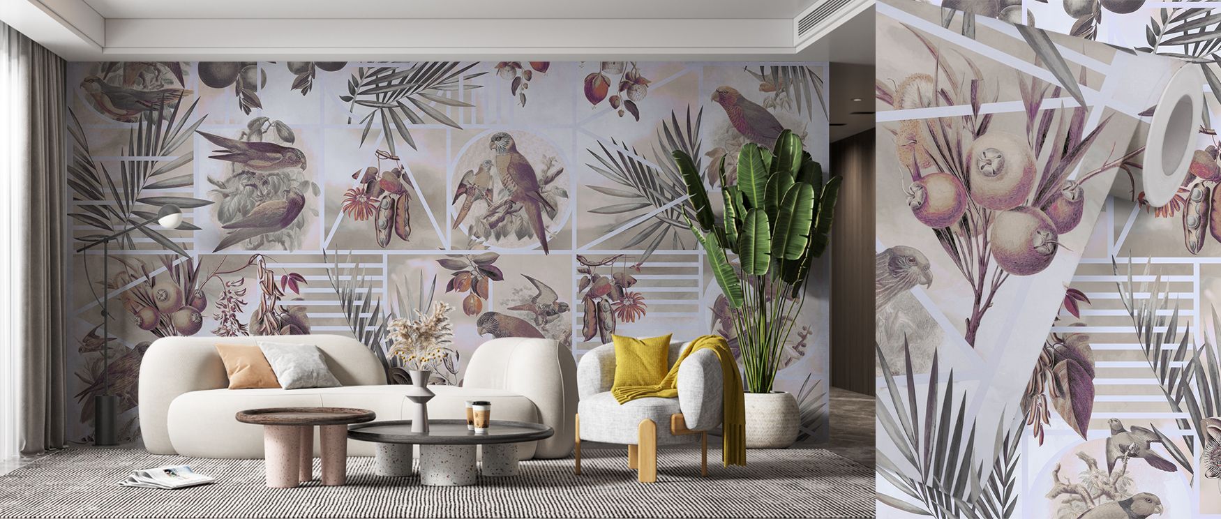 The Parrots Study Wallpaper conveys movement through parrot motifs arranged in flowing rhythm. Each element radiates charm, enriching atmosphere with vibrancy. The design reflects exotic elegance, making interiors expressive. Perfect for bedrooms, living 