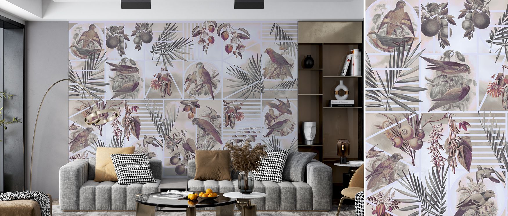 The Parrots Study Wallpaper radiates cultural artistry through motifs of parrots layered across rhythmic backdrops. Each form conveys vitality, suggesting exotic charm. The design reflects clarity and refinement, turning walls into expressive canvases. Su