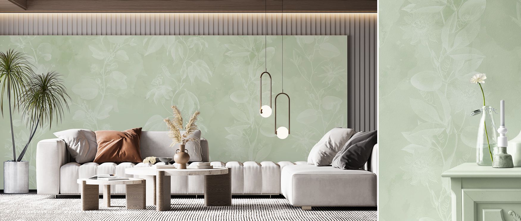 Airy rhythm flows through the Passiflora Light Wallpaper, where floral motifs create calmness across subtle backdrops. Each passionflower detail conveys elegance, enriching atmosphere with serenity. The design radiates natural clarity, turning walls into 