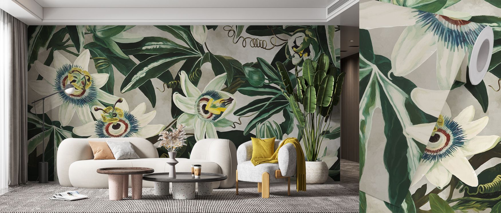 The Passion Flowers Wallpaper conveys calm rhythm through floral motifs arranged in balance across soothing tones. Each detail conveys elegance, enriching interiors with serenity. The design reflects refinement, turning walls into expressive canvases fill