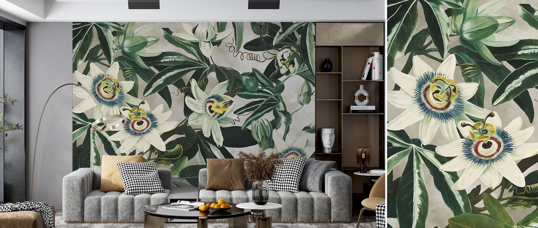 The Passion Flowers Wallpaper enriches interiors with rhythm through floral motifs blooming across calm backdrops. Each detail conveys balance and serenity, enhancing atmosphere with artistry. The design radiates charm, turning walls into expressive surfa