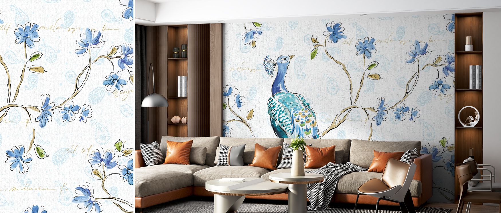 The Peacock Allegory White Wallpaper reflects elegance through motifs of white peacocks arranged in rhythm across subtle tones. Each form conveys exotic clarity, enriching atmosphere with refinement. The design radiates balance, making interiors expressiv