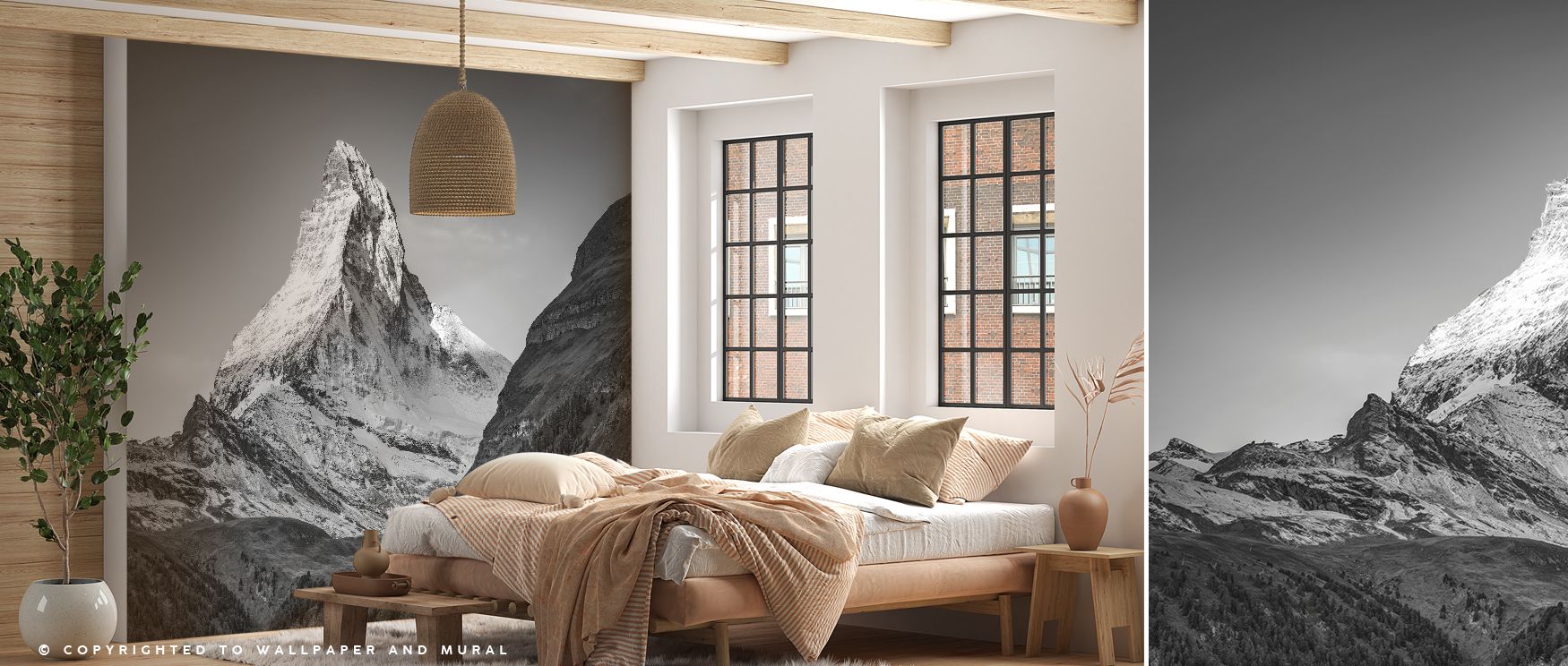 Peak Matterhorn BW Wallpaper radiates mountain elegance through monochrome tones that define peaks with timeless rhythm. Each detail conveys clarity, enriching atmosphere with alpine serenity. The design reflects strength and balance, turning walls into e