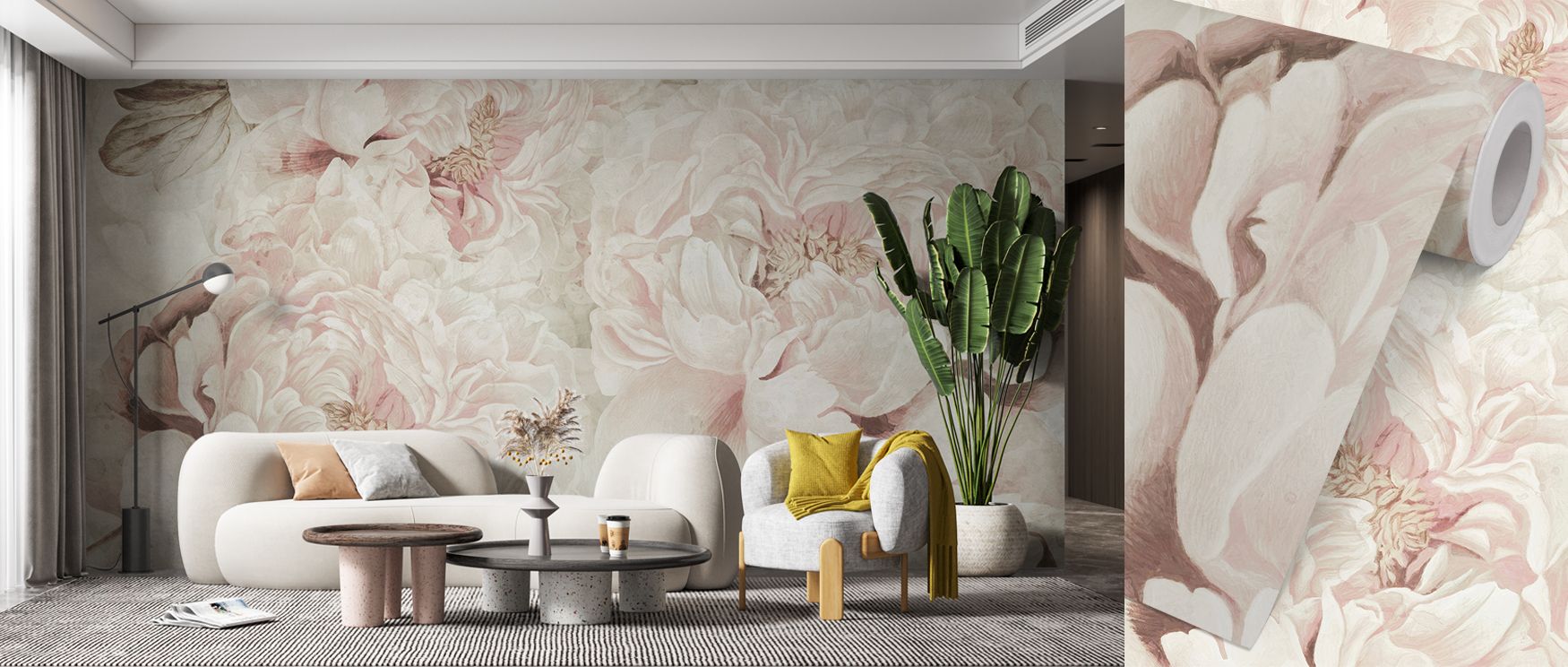 The Pions Dream Wallpaper conveys floral refinement through peony motifs layered across subtle tones. Each element reflects serenity, offering balance to interiors. The design radiates charm, making walls expressive with natural grace. Perfect for living 