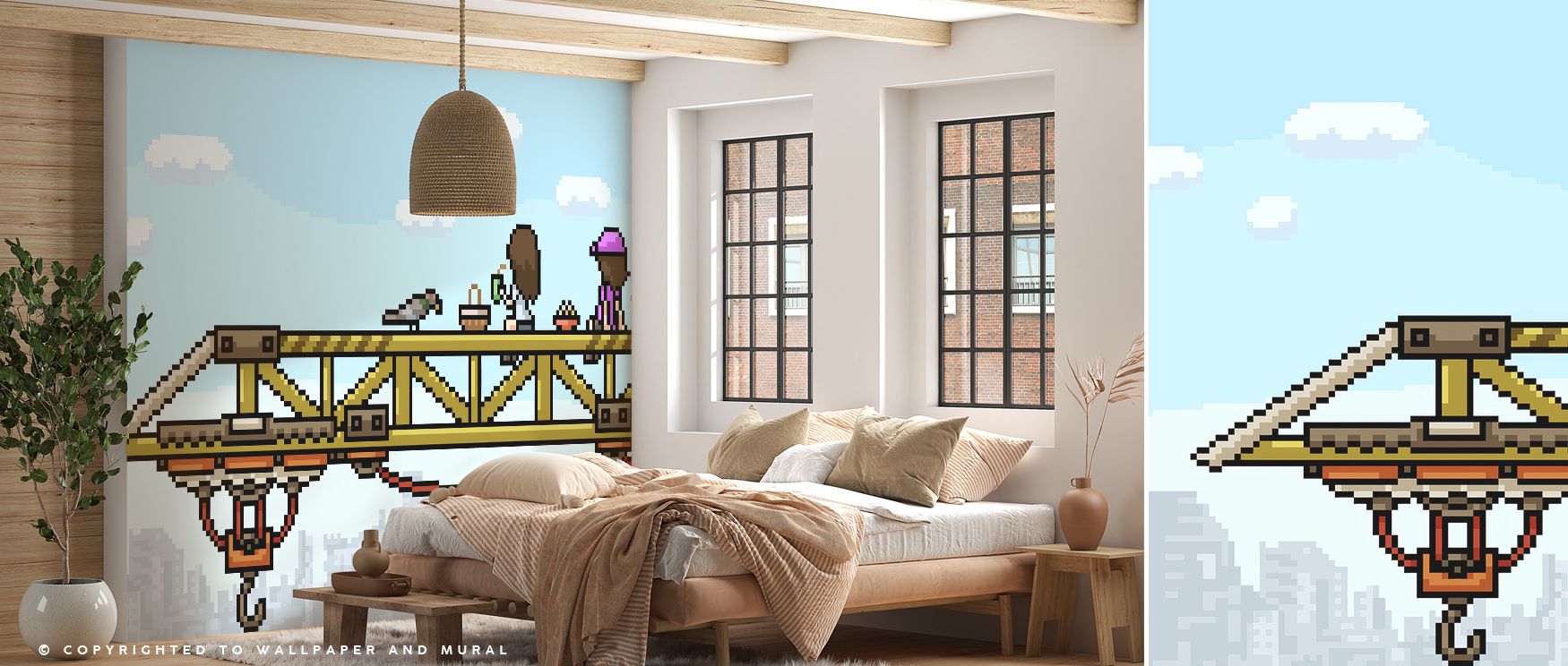 Pixel Crane Wallpaper radiates energy through geometric crane motifs arranged in rhythmic layers across calming tones. Each element conveys balance, enriching interiors with artistry and refinement. The design reflects modern vitality, turning walls into 