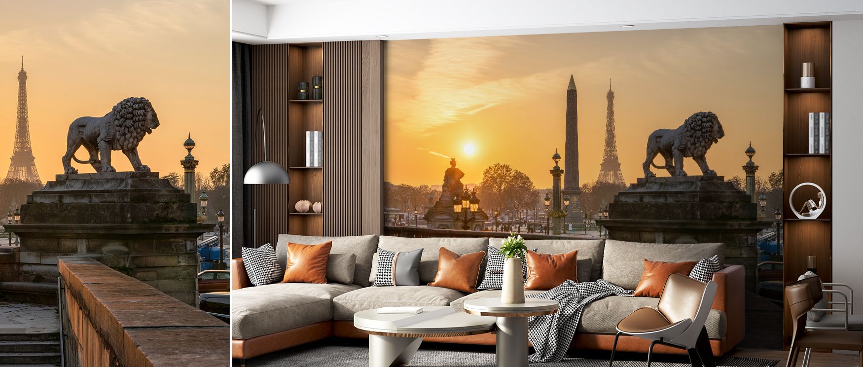 Architectural elegance defines the Place de la Concorde at Sunset Wallpaper, where silhouettes glow against golden skies with rhythm and charm. Each motif conveys refinement, enriching atmosphere with serenity. The design radiates grace, making walls expr