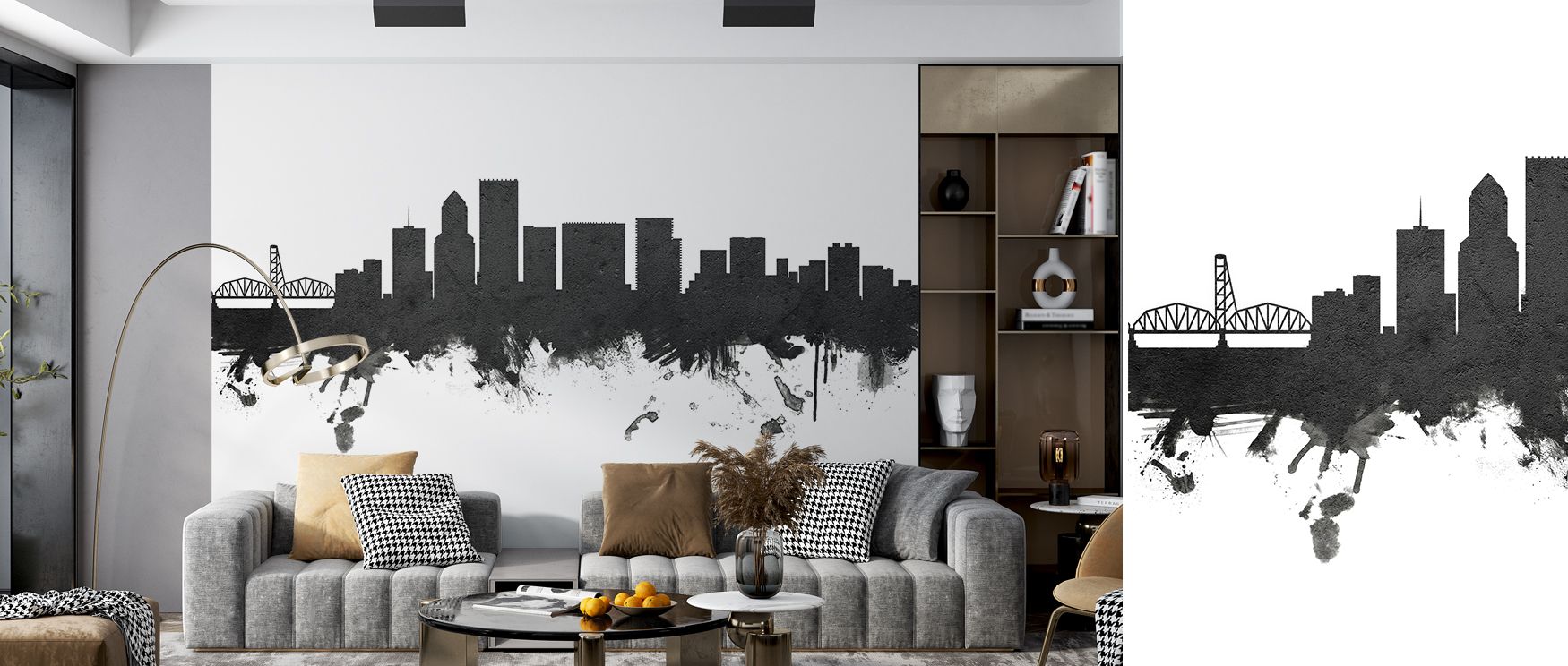Urban resonance flows in the Portland Oregon Skyline Black & White Wallpaper, where silhouettes enrich atmosphere with balance and rhythm. Each motif conveys heritage presence, enriching spaces with cultural pride. The design radiates refinement, turning 