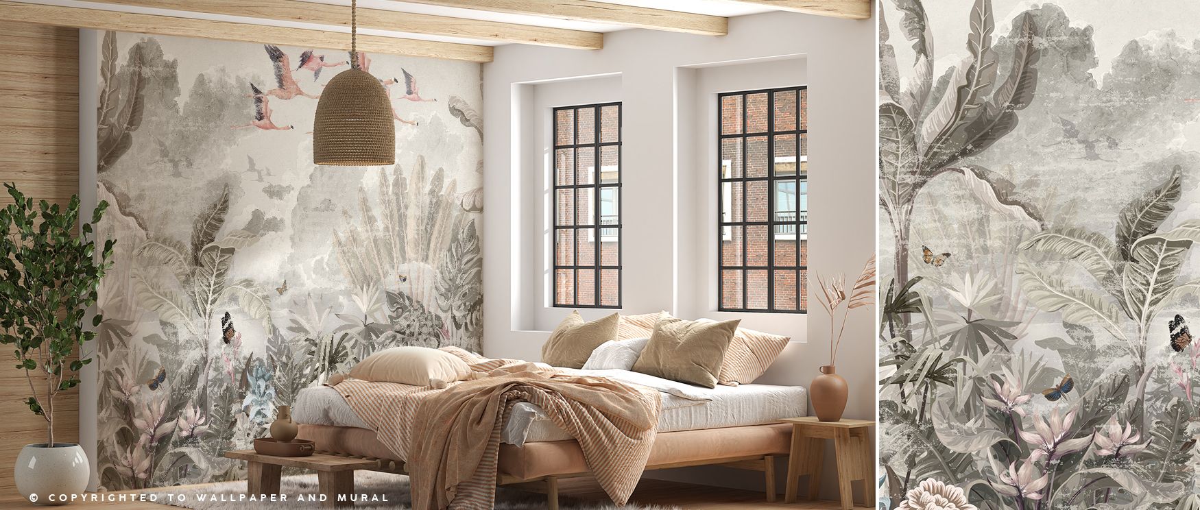 Powder Tropics Wallpaper radiates tropical elegance through motifs arranged in rhythm across airy tones. Each element conveys charm, enriching interiors with balance. The design reflects serenity, turning walls into expressive canvases filled with tropica