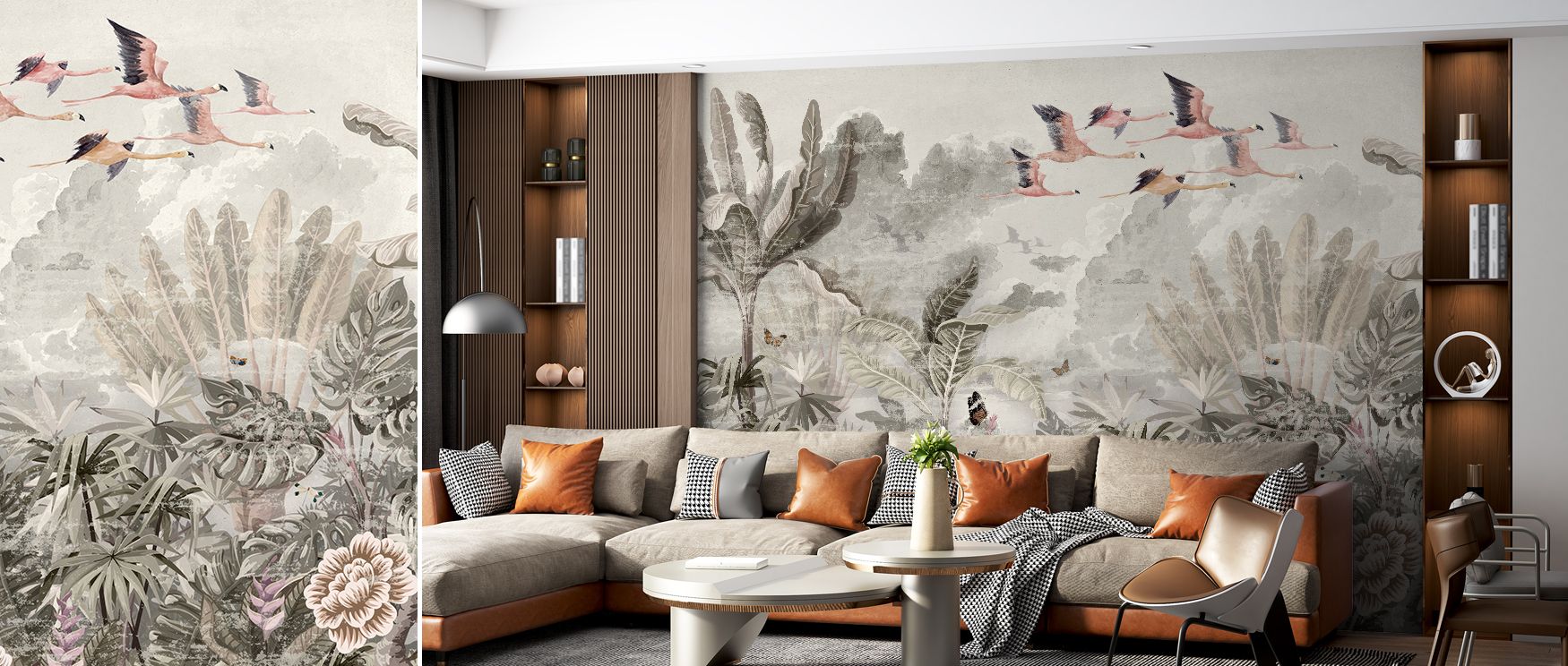 The Powder Tropics Wallpaper reflects refinement through tropical motifs arranged in rhythm across tranquil tones. Each detail conveys charm, enriching atmosphere with serenity. The design radiates balance, turning walls into expressive canvases. Perfect 
