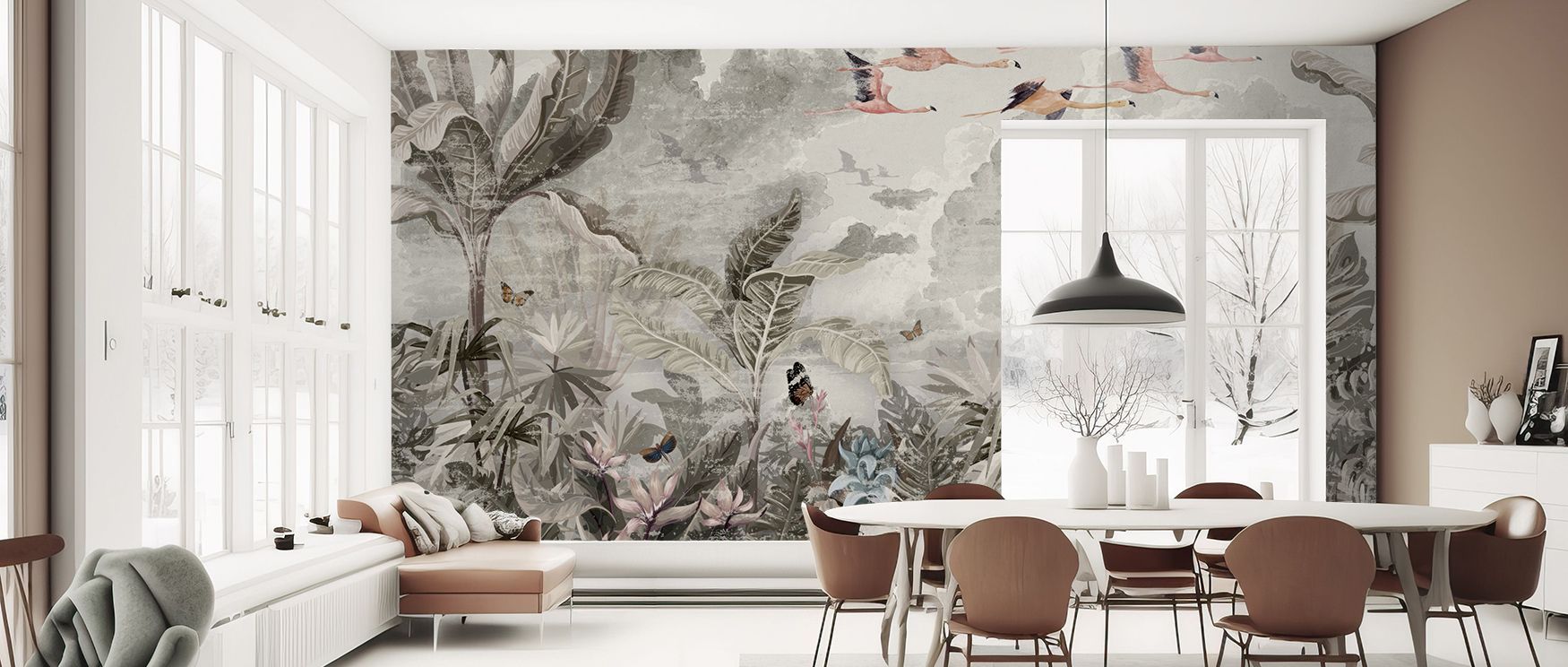 Tropical artistry defines the Powder Tropics Wallpaper, where motifs stretch across soft backdrops with rhythm and clarity. Each form conveys serenity, enriching interiors with charm. The design reflects natural refinement, turning walls into canvases of 