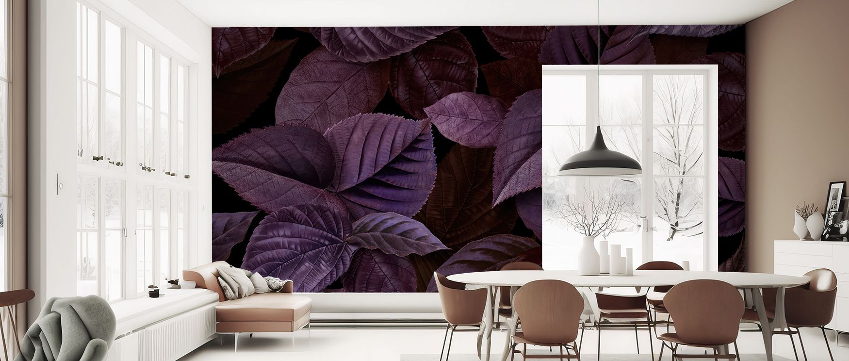 Charm resonates in the Purple Leaves Wallpaper, where layered motifs of leaves convey serenity across subtle tones. Each detail reflects refinement, enriching atmosphere with rhythm and balance. The design radiates botanical elegance, turning walls into c