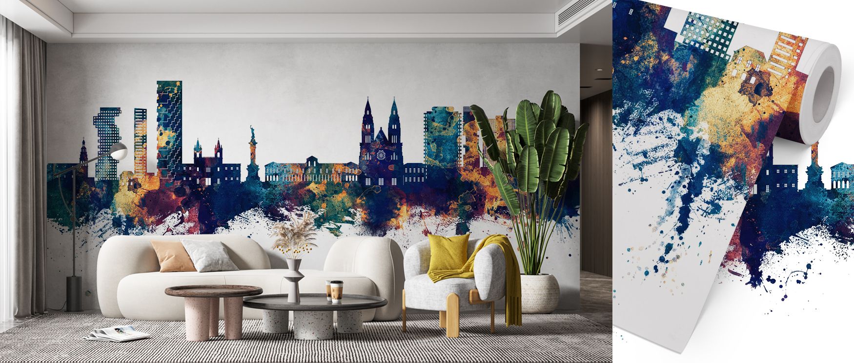 With striking artistry, the Quito Ecuador Skyline Blue & Bronze Wallpaper presents Quito’s iconic forms in radiant color. Rooftops and towers achieve poise, filling bedrooms or offices with cultural beauty. The palette suggests opulence and calm, blending