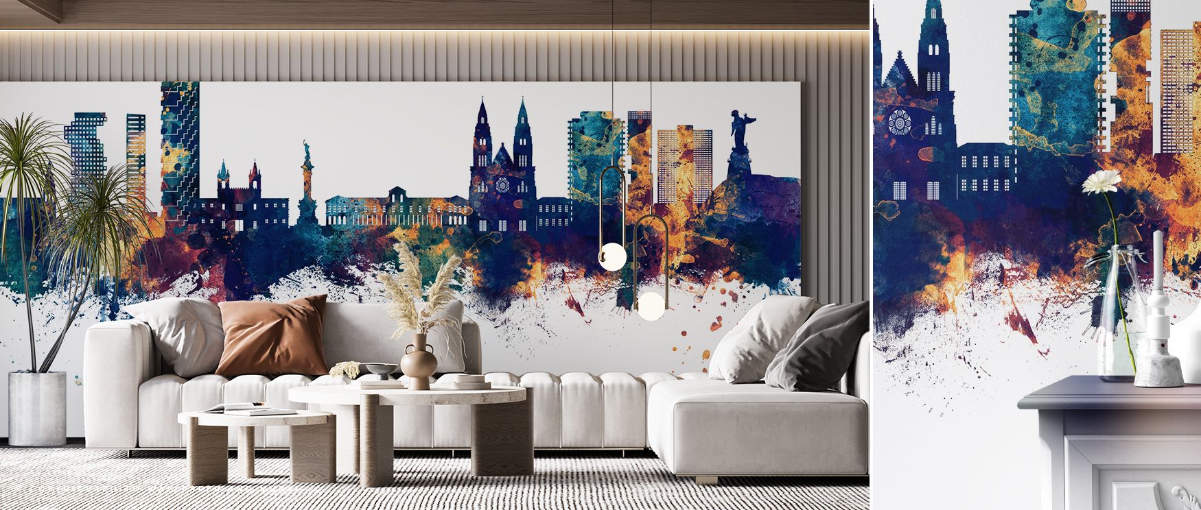Every line of the Quito Ecuador Skyline Blue & Bronze Wallpaper resonates with harmony. Blue tones define depth, while bronze glows warmly across structures. This balanced vision enhances interiors, ideal for living rooms or bedrooms. Its imagery celebrat