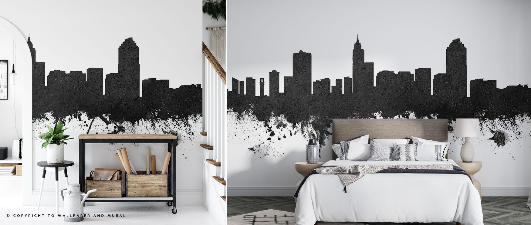 The Raleigh North Carolina Skyline Black & White Wallpaper Mural delivers harmony through precision. Each silhouette unfolds in quiet rhythm, making offices or bedrooms feel composed. Monochrome tones reveal strength, creating timeless vision of Raleigh’s