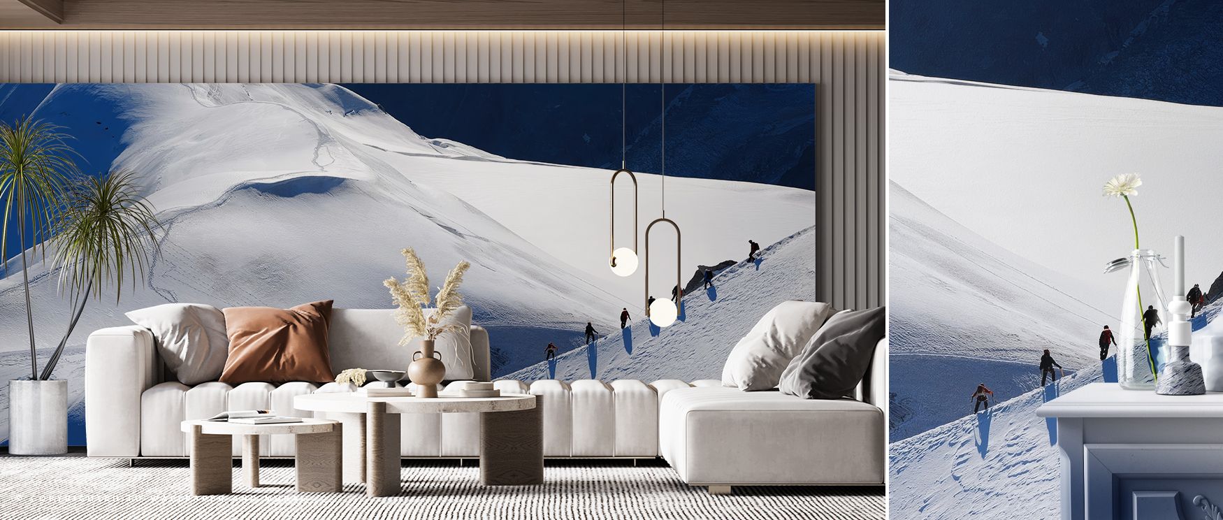 Expansive beauty defines the Randonnée Mont Blanc Wallpaper, where sweeping peaks extend into distance. Bedrooms or offices become retreats of calm, filled with alpine grace. The imagery reflects majesty while maintaining serenity, balancing light and sha