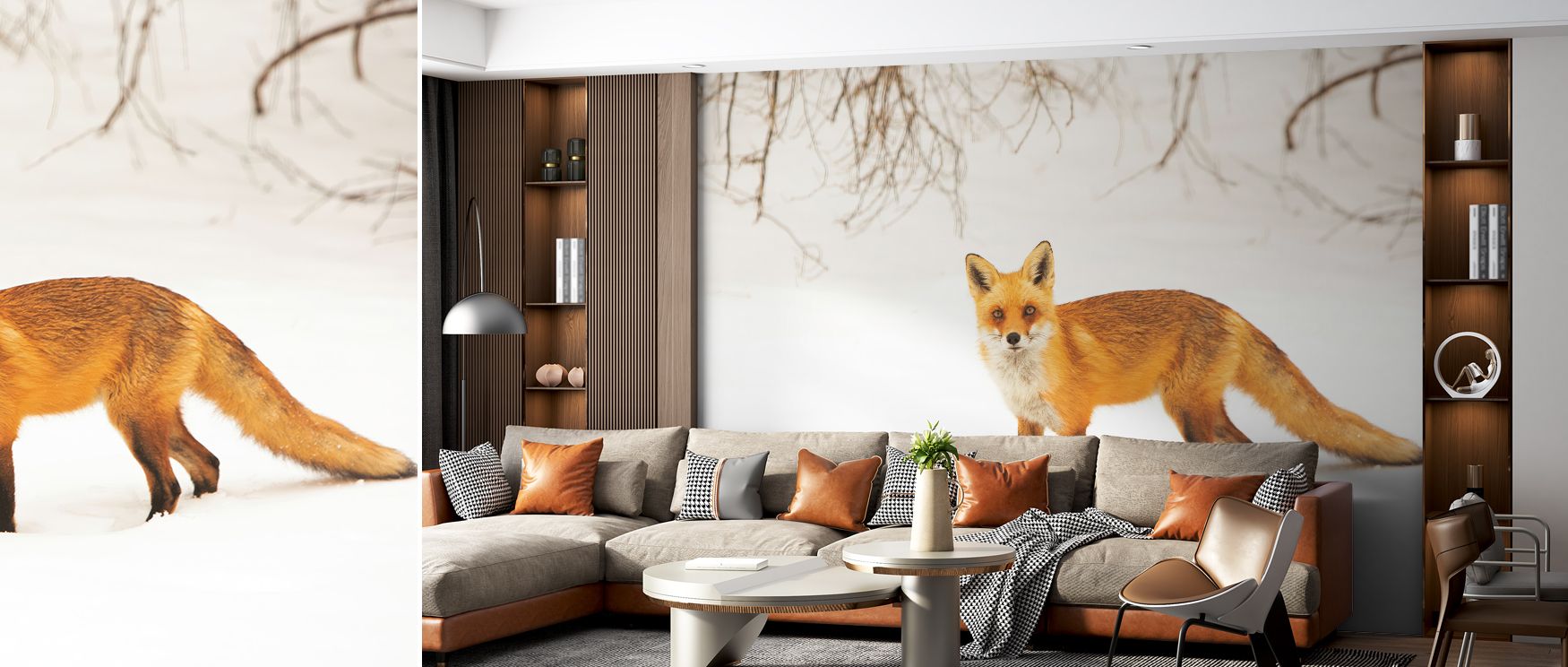 Dynamic details shape the Red Fox IV Wallpaper, where fox patterns unfold with liveliness. Living rooms or offices become retreats filled with natural vitality. Its composition balances charm and sophistication. 