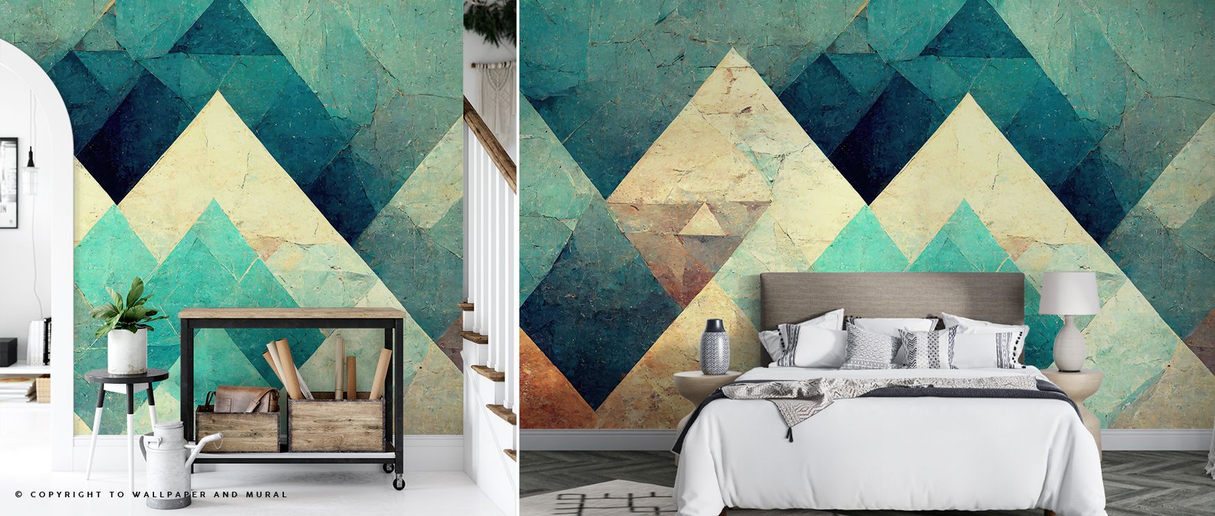 Layers of grandeur define the Reduced Mountains Turquoise Wallpaper, where ridges stretch across with clarity. Bedrooms or offices resonate with stillness, inspired by turquoise light. The imagery maintains timeless calm. 