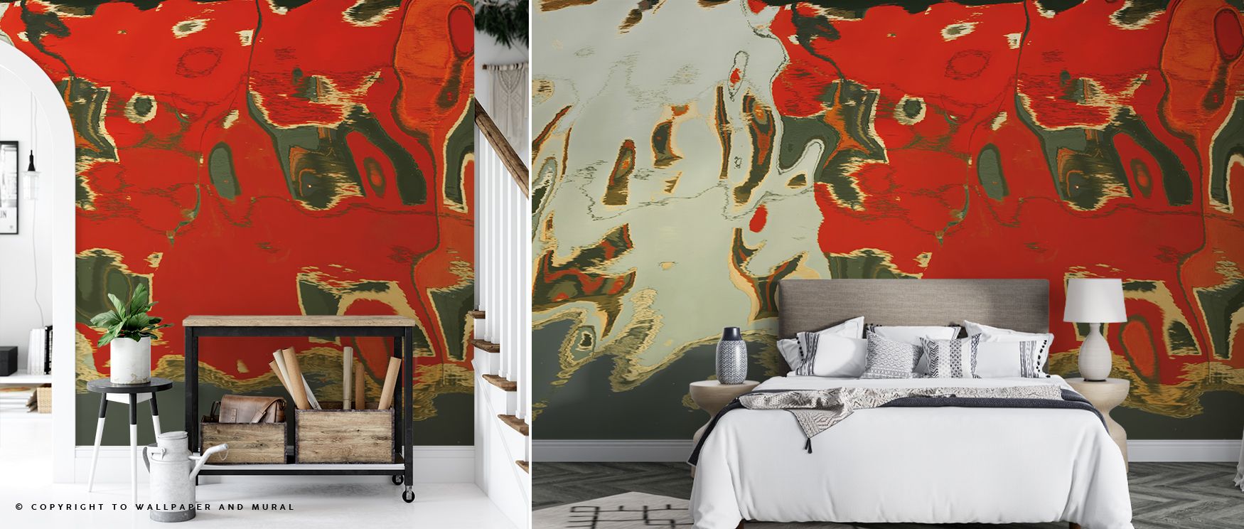 Painted tones of red, ochre, and blue define the Reflections of Burano V Wallpaper, capturing sunlight across mirrored textures. Bedrooms or offices gain atmosphere of poise, their interiors enriched by canal reflections. Each building suggests heritage, 