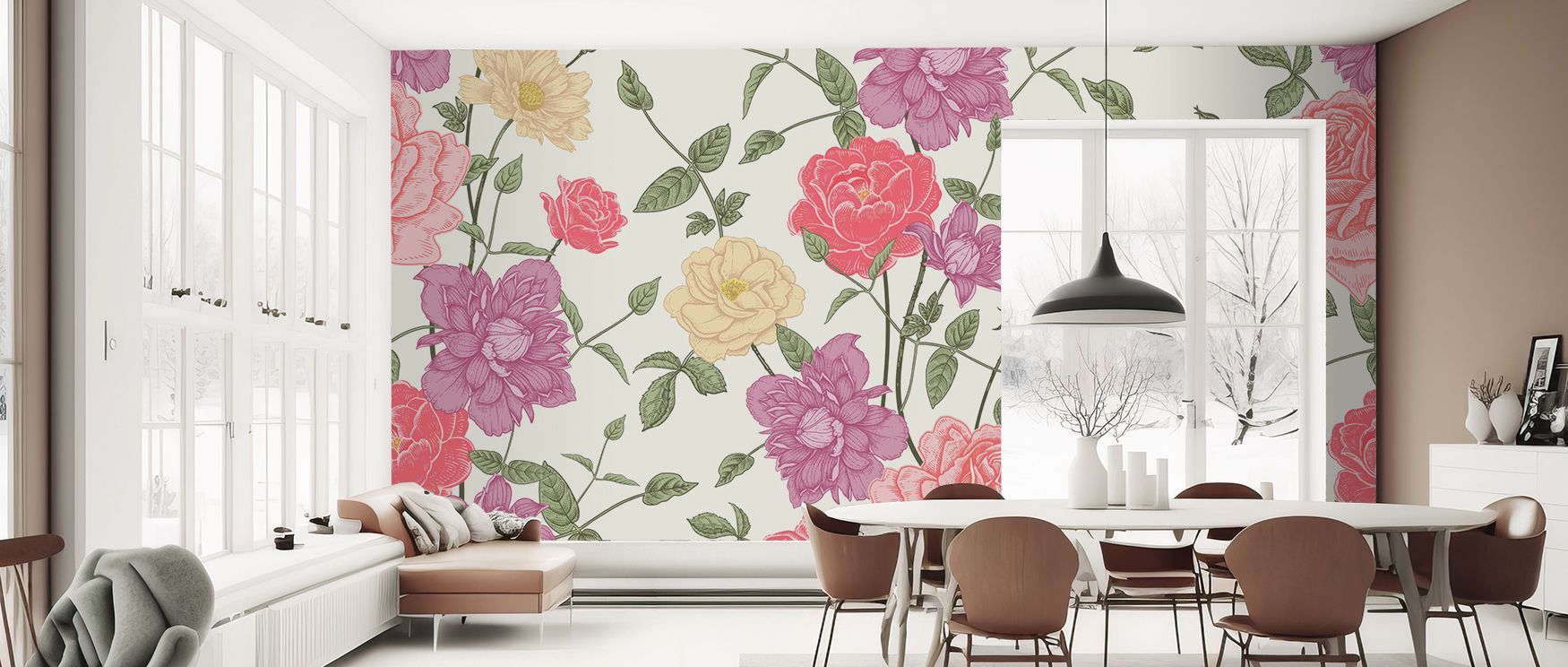Retro Clematis Wallpaper enhances interiors with blossoms rendered in muted tones that suggest vintage elegance. Its impression sustains calm presence, enriching interiors naturally. Bedrooms, living rooms, and offices benefit from its influence, which su