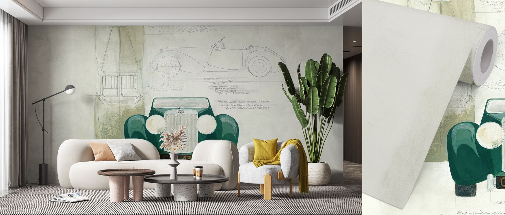 Roadster Plans Wallpaper brings mechanical artistry into interiors by translating blueprints into decorative rhythm. Its muted palette ensures balance, while intricate motifs convey strength and history. The impression it creates is calm yet distinctive, 