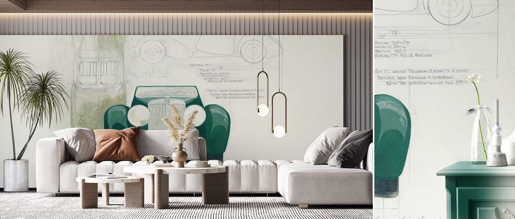 Roadster Plans Wallpaper highlights structural beauty through technical drawings that unfold across muted surfaces. Each detail conveys history of craft, offering interiors refined industrial charm. The palette remains versatile, ensuring integration with