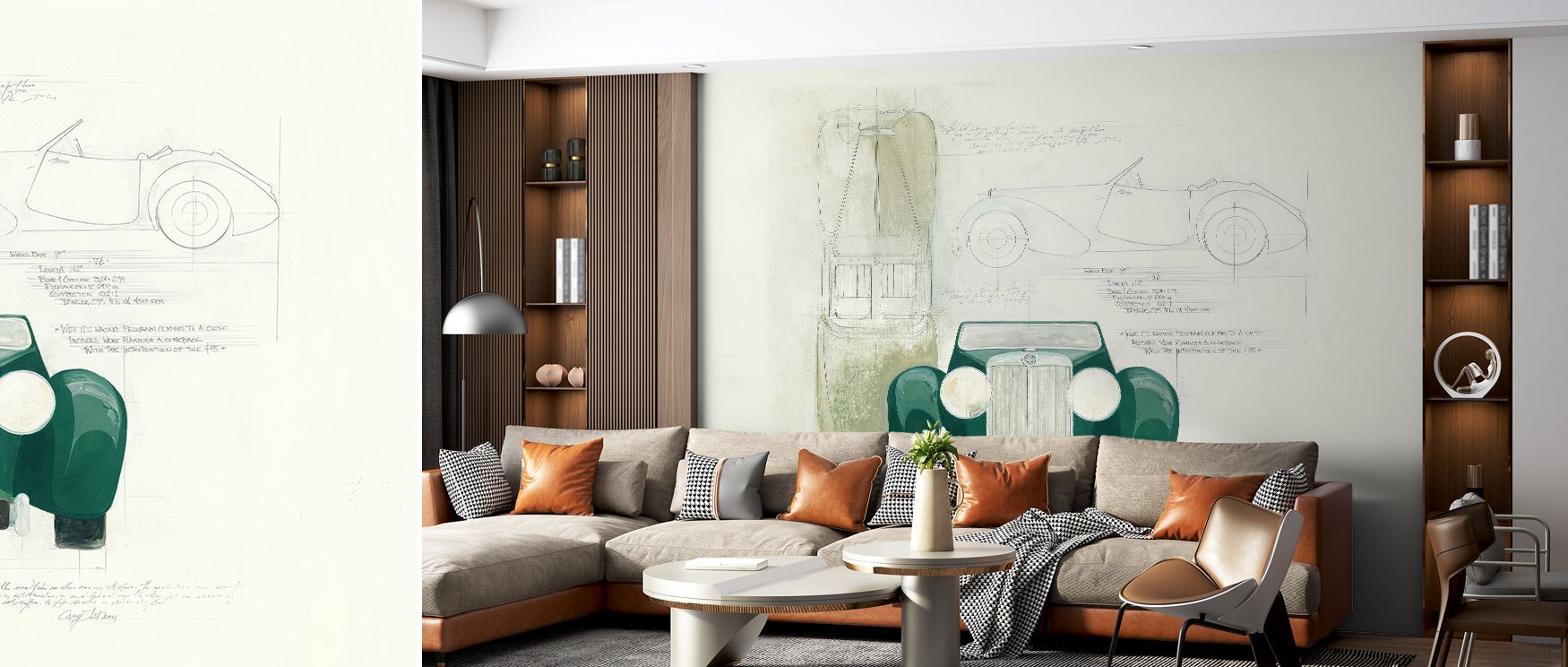 Roadster Plans Wallpaper communicates mechanical artistry through detailed motifs that echo rhythm of blueprints. Its muted tone creates calm sophistication, making interiors thoughtful and refined. The design adapts across settings, harmonizing with vari