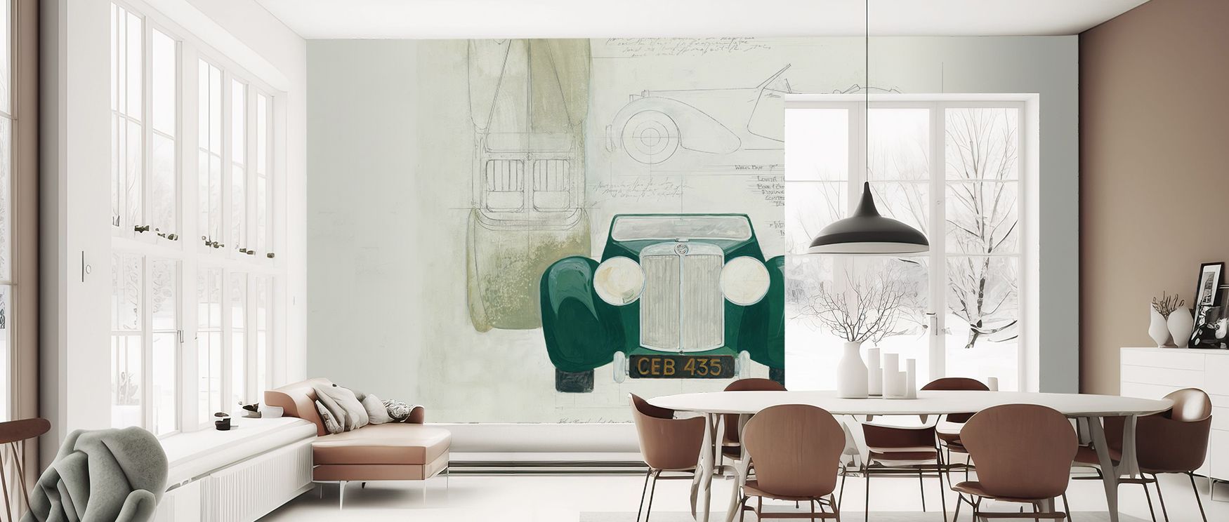 Roadster Plans Wallpaper reflects dedication to design through technical details that suggest engineering legacy. Its muted palette softens industrial motifs, creating calm atmosphere. The composition conveys strength without excess, offering interiors ba