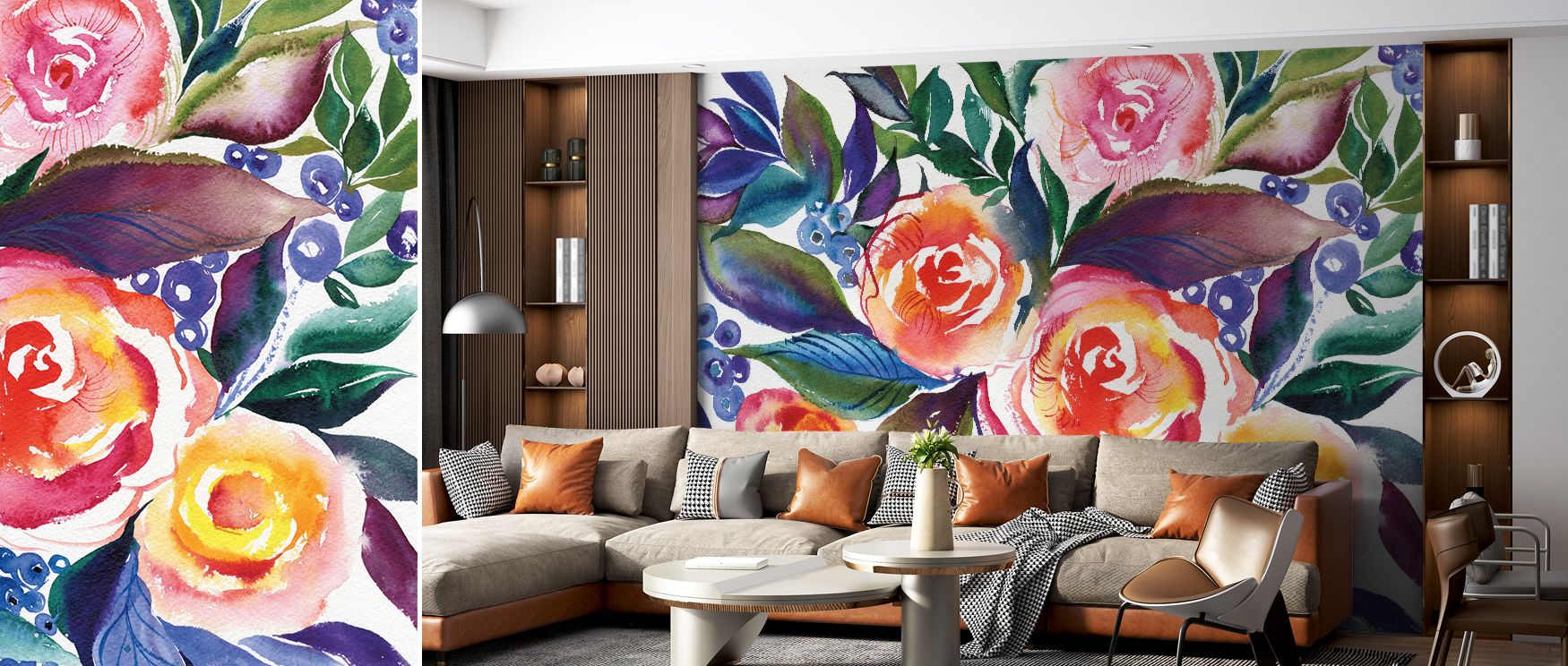 Rose Trio Wallpaper communicates floral elegance through layered roses that unfold across muted palette. Its design reflects timeless sophistication, enriching interiors with calm beauty. The composition feels delicate yet refined, making spaces graceful 