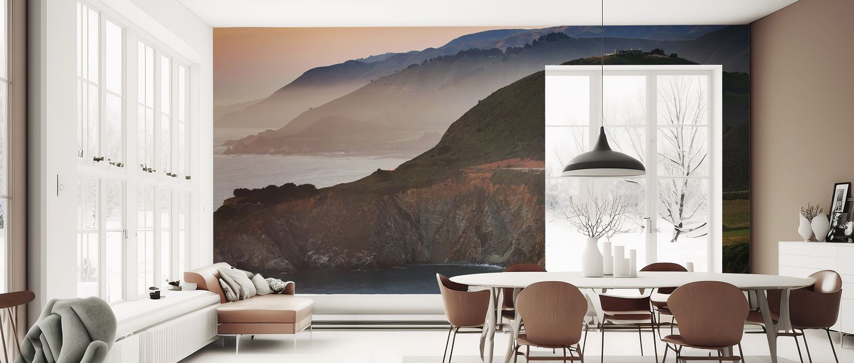 Rugged Coastal of Big Sur Wallpaper sustains natural balance through rugged motifs that suggest coastline drama. Its palette conveys strength tempered by serenity, creating calm atmosphere. Interiors gain refinement from its presence, which enriches walls