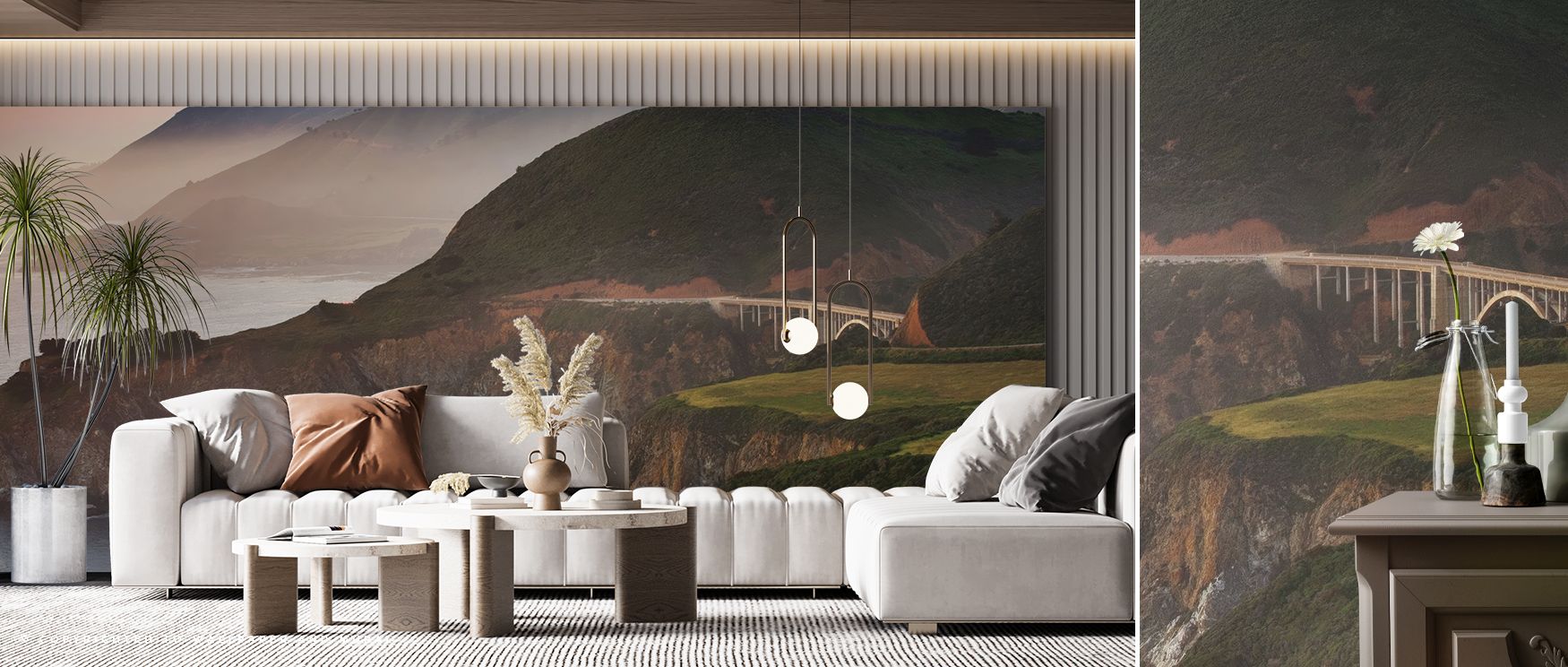 Rugged Coastal of Big Sur Wallpaper reflects natural strength through textures that suggest rugged cliffs softened by ocean tones. Its impression feels calm yet powerful, giving interiors balance. The palette sustains refinement, ensuring adaptability acr