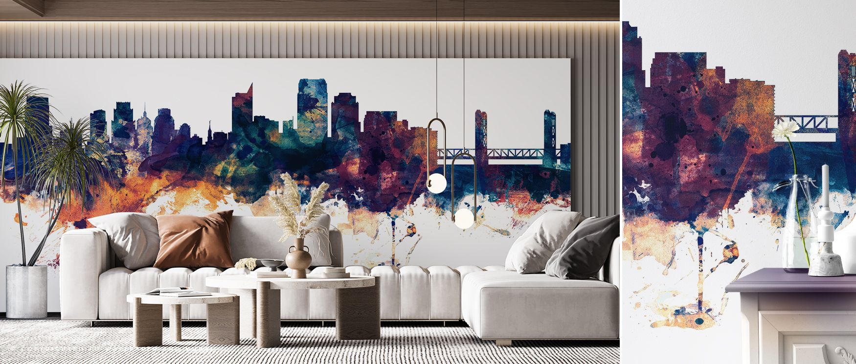 Sacramento Skyline Wallpaper enriches interiors with muted palette of bronze and blue that conveys urban refinement. Its impression suggests sophistication, making walls dynamic and reflective. The design adapts easily, harmonizing across décors. Its infl