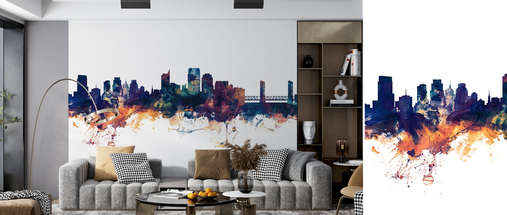 Sacramento Skyline Wallpaper reflects architectural presence through muted palette of bronze and blue. Its impression conveys timeless elegance, making walls refined without heaviness. The design adapts across settings, harmonizing seamlessly. Bedrooms, l