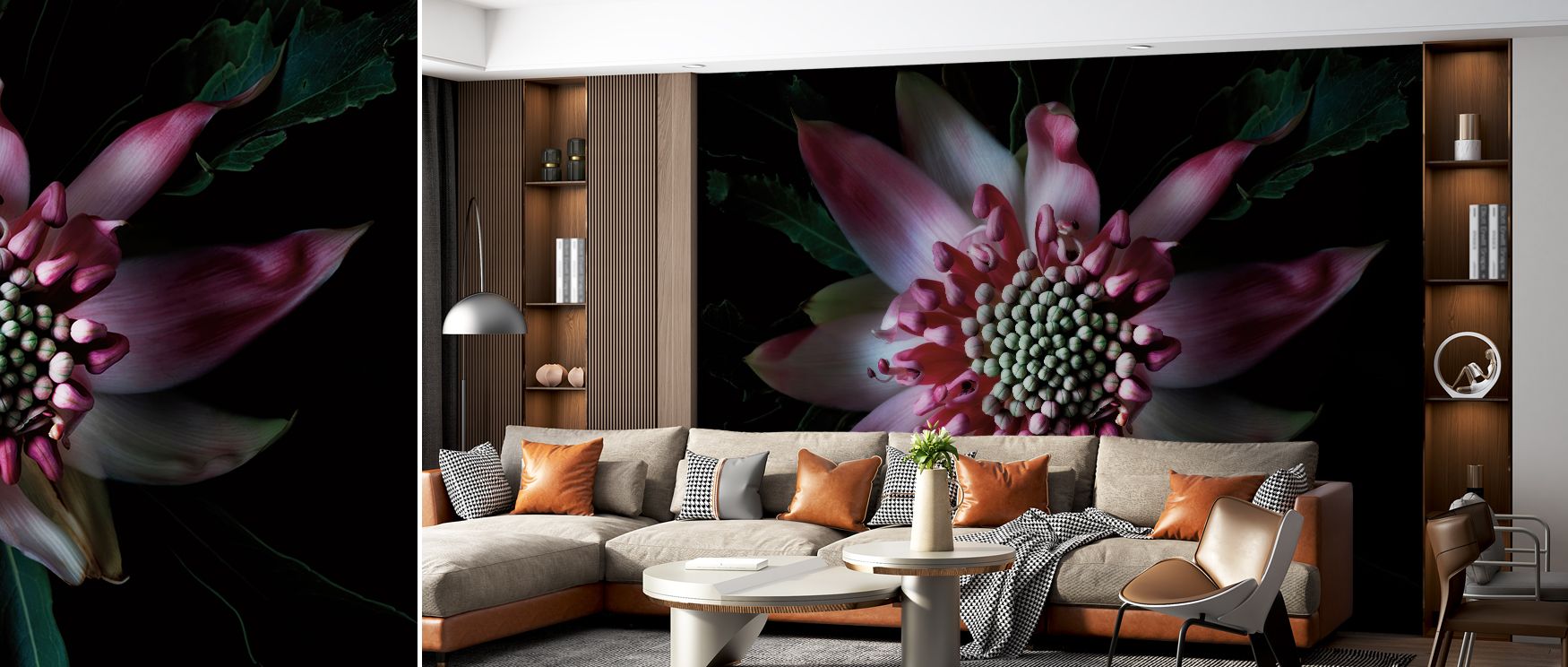 Salmon Waratah II Wallpaper sustains elegance with blossoms arranged in muted salmon palette. Its impression communicates floral refinement, enriching interiors with balance and charm. The design adapts across varied styles, ensuring relevance. Bedrooms, 