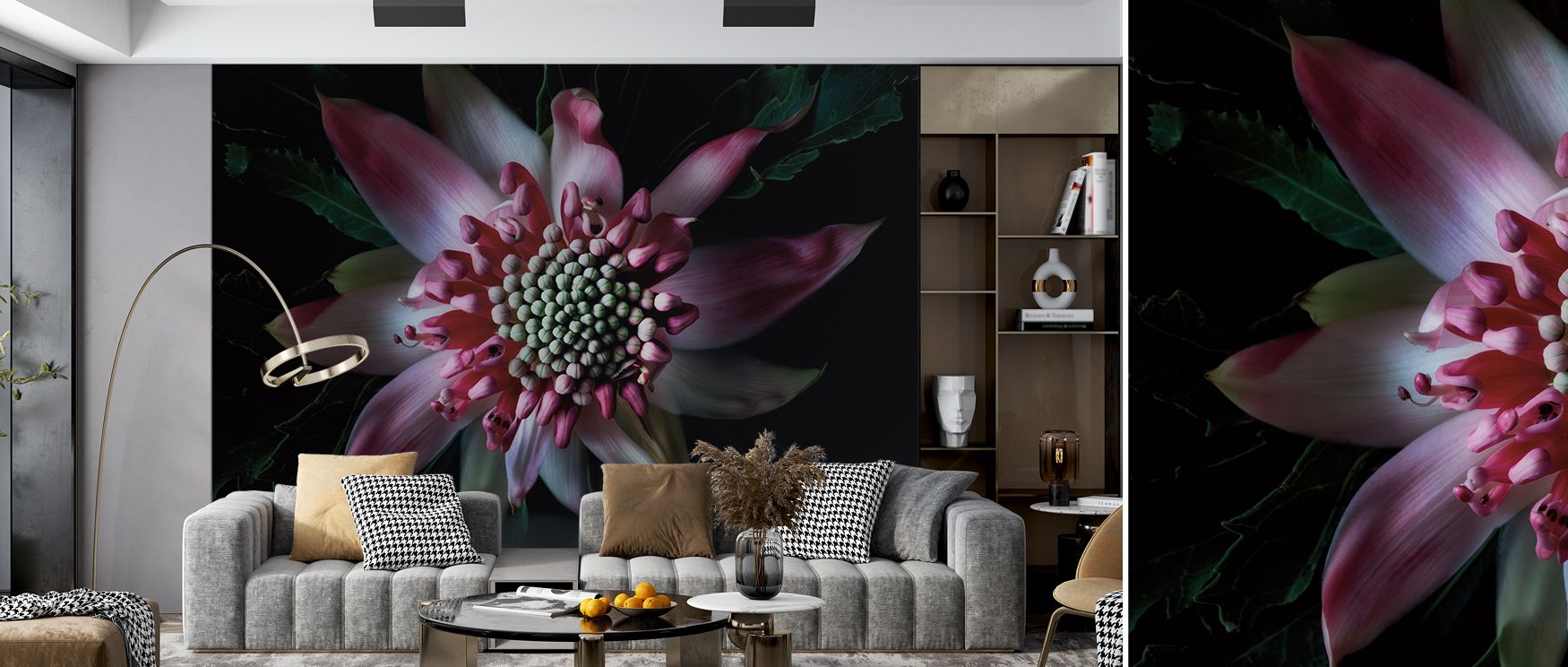 Salmon Waratah II Wallpaper enhances interiors with blossoms that convey floral grace. Its impression sustains calm refinement, enriching spaces with artistry. The palette ensures timeless adaptability, making it versatile across décors. Bedrooms, living 