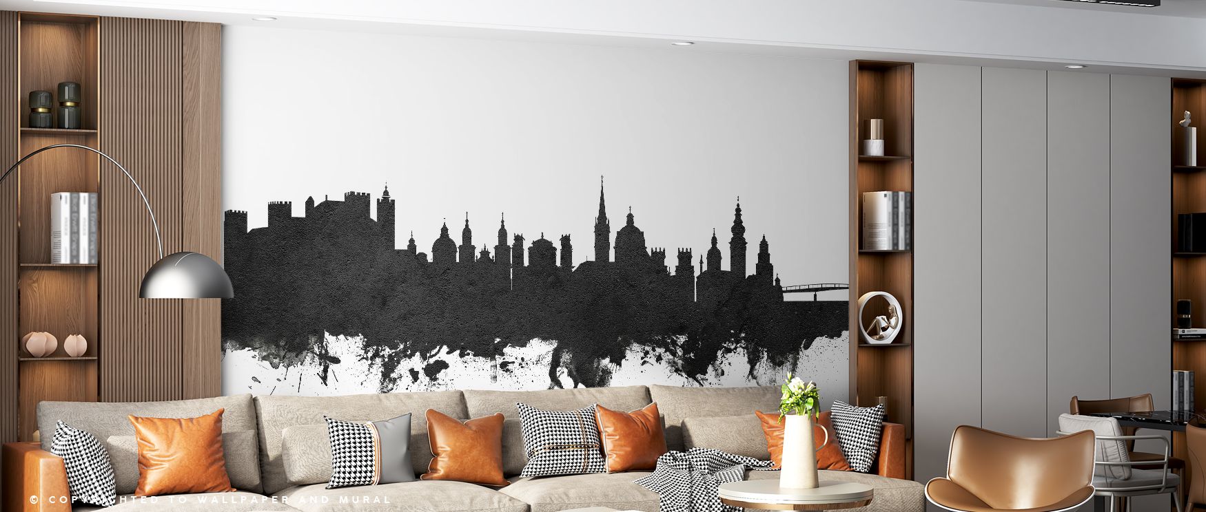 Salzburg Skyline Wallpaper conveys heritage through layered contrasts in muted tones of black and white. Its impression feels contemplative, enriching interiors with refined character. The design adapts across varied styles, suiting both minimal and ornat