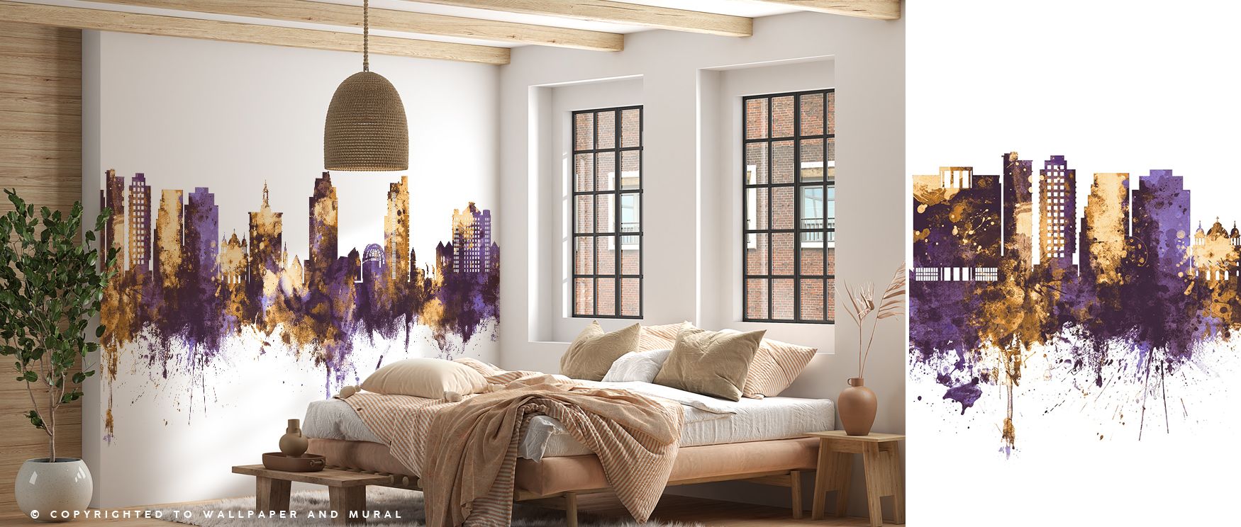 San Jose Skyline Wallpaper reveals sophistication through layered motifs rendered in purple and gold palette. Its impression conveys luxury and elegance, enriching interiors with calm balance. The design adapts seamlessly, suiting modern and heritage-insp